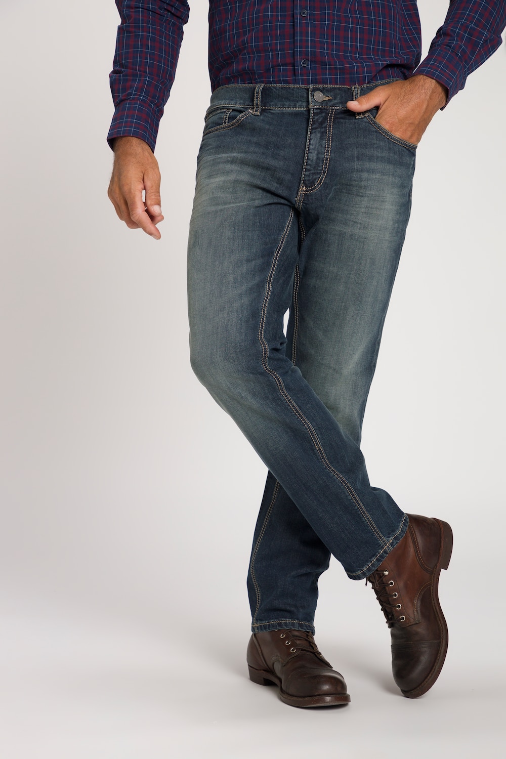 JP 1880 Herren große Größen bis 66, Superstretch-Jeans, 5-Pocket im Used-Look, Straight Fit, Destroyed Blue Used 58 711564 94-58