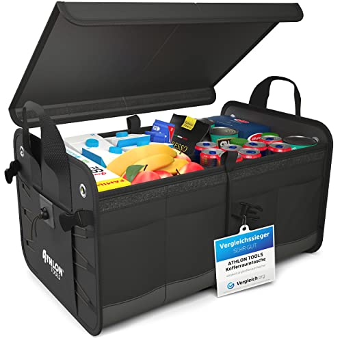 ATHLON TOOLS Premium Kofferraumtasche mit Deckel | Vergleichssieger 06/2020 - sehr gut - | 60 Liter XXL Kofferraum-Organizer | Extra stabile & wasserfeste Böden | mit Antirutsch-Klett