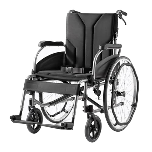 Faltbarer Transportrollstuhl,leichte tragbare Rollstuhlstütze aus Aluminium,Ultraleicht Reiserollstuhl,Rollstühle mit Selbstantrieb, Sitz 48 cm, Zwei Bremssysteme