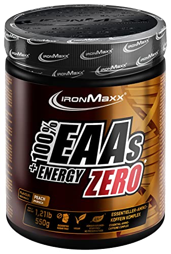 IronMaxx EAAs + Energy ZERO Aminosäuren Pulver zuckerfrei, Geschmack Pfirsich, 550 g Dose (1er Pack)