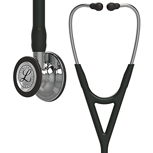 3M Littmann 6177 Cardiology IV Stethoskop, Bruststück und Schlauchanschluss hochglanzpoliert, schwarzer Schlauch, 69 cm, Edelstahl-Ohrbügel