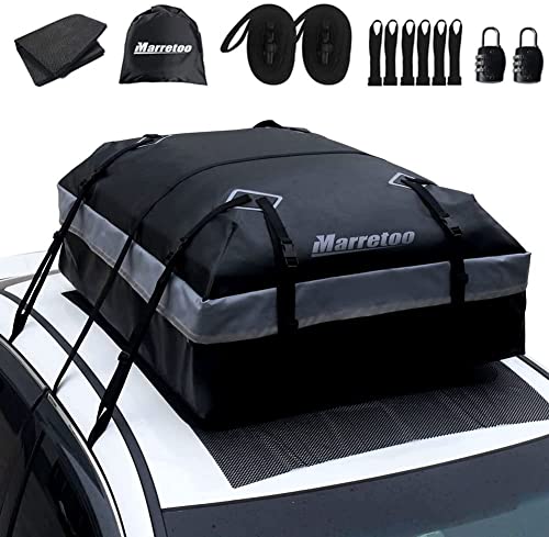 Marretoo 21 Kubikfuß Auto Dachtasche Dachbox Wasserdicht Dachkoffer Faltbare Gepäckbox mit a Anti-Rutsch Matte,für alle Fahrzeuge mit/ohne Gepäckträger Gepäcktransport
