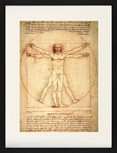 1art1 Leonardo Da Vinci - Vitruvianischer Mensch, Circa 1490 Gerahmtes Poster Für Fans Und Sammler 80 x 60 cm