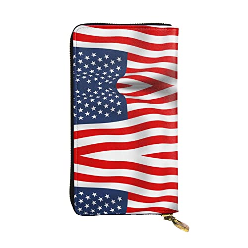 Stilvolle und personalisierte Geldbörse aus Leder, lange Clutch, Käferkranz, einfach zu tragen., Amerikanische Flagge Patriotisch, Einheitsgröße