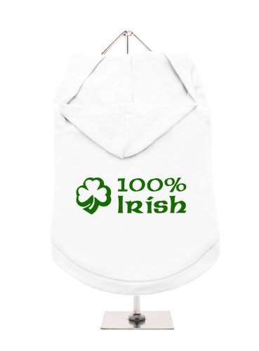 "St. Patrick: 100% Irish" UrbanPup Hunde-Hoodie Hoodie (weiß/grün)