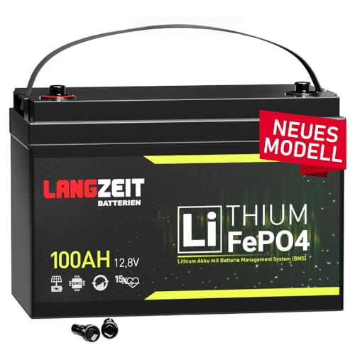 LANGZEIT LiFePO4 100Ah 12V Lithium Batterie Wohnmobil Batterie Solarbatterie Lithium Eisenphosphat Akku Solar Akku USV inkl. BMS