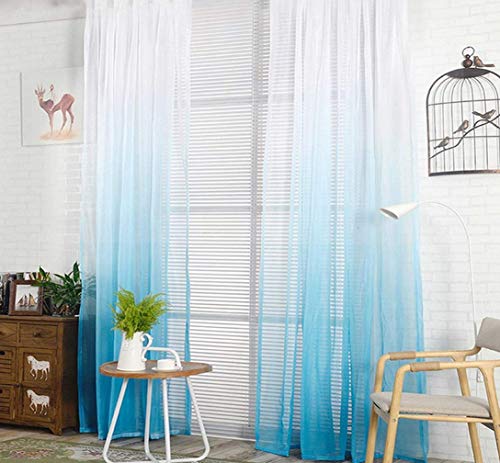 YIYIDA Transparent Farbverlauf Gardine Voile Vorhang Schlaufenschal Deko für Wohnzimmer Schlafzimmer 2 Stück,Blau 1.4x2.4m