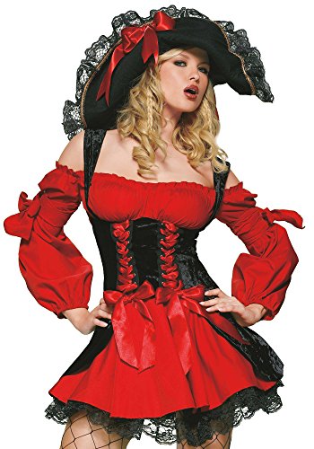 LEG AVENUE 83157 - Samt Piraten Kostüm Mit Schnüren Damen Karneval Kostüm Fasching, S (EUR 34-36)