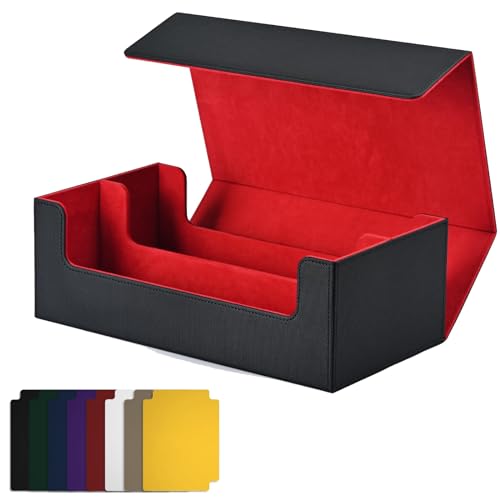 supgowea Kartenaufbewahrungsbox für Sammelkarten, KartendeckhüLle, Kartenhalter mit Magnetverschluss für Magnetische Spielkarten, Rot + Schwarz