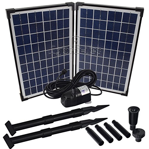 Agora-Tec® AT-20W Solar Teichpumpe 20 Watt Hmax.: 1360l/h Fontainenhöhe: 2,10m für Gartenteich oder Springbrunnen