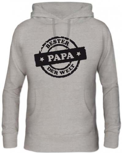 Shirtstreet24, Bester Papa der Welt Stempel, Vatertag Herren Kapuzen Sweatshirt Hoodie - Pullover, Größe: L,Graumeliert