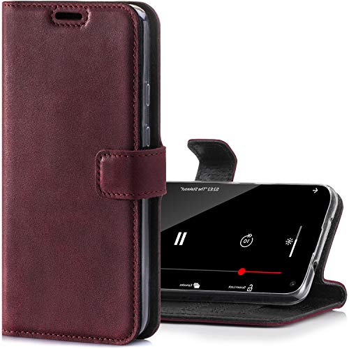 SURAZO für iPhone 12/12 Pro – Premium RFID Echt Lederhülle Schutzhülle mit Standfunktion - Klapphülle Wallet case Handmade in Europa für Apple iPhone 12/12 Pro