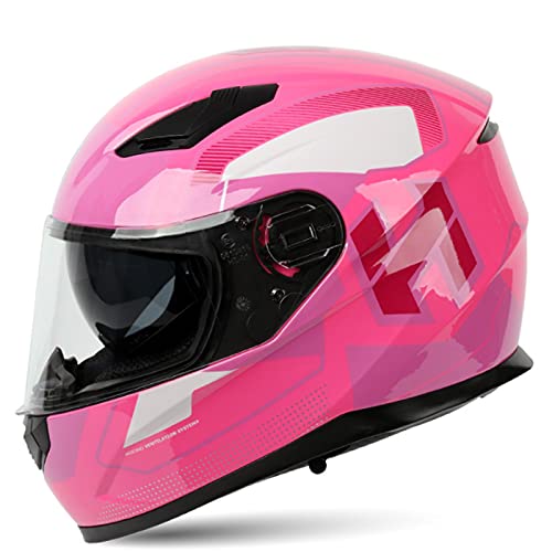 DOT-zertifizierter Motorrad Integralhelm für Erwachsene mit Linsenoptionen Herren Damen Motorrad helme Sturzhelm für den täglichen Pendelverkeh,A,54~61cm M,Pink 1,M