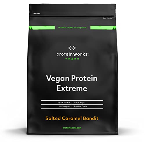 Vegan Extreme Protein | 100% pflanzlich | Essentielle Vitamine | FÜNF Proteinmischungen | THE PROTEIN WORKS | Salted Caramel Bandit | 1kg