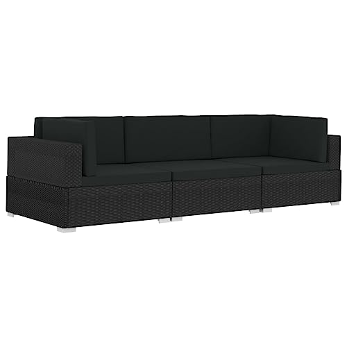 vidaXL Garten Sofagarnitur 3-TLG. mit Auflagen 3er Sofa Couch Lounge Gartensofa Gartenmöbel Rattansofa Sitzgruppe Poly Rattan Schwarz
