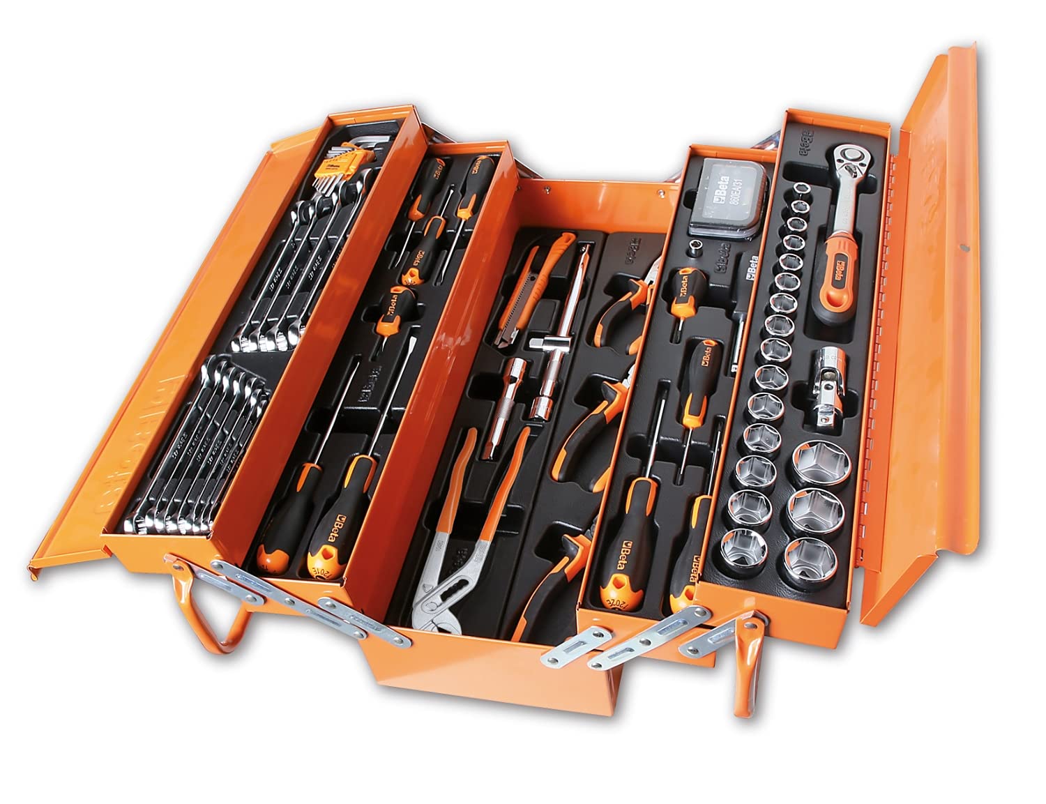 Beta 2120L-E/T91-I Werkzeugkoffer für allgemeine Wartung, Elektriker Werkzeuge (Werkzeugkasten mit 91 Sortimentsätzen, Profi Thermoform-Werkzeuge aus Aluminium, umfangreiches Werkstattzubehör), Orange