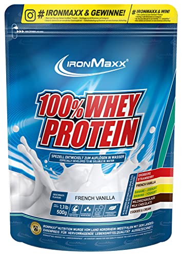 IronMaxx 100% Whey Protein Pulver - French Vanilla 500g Beutel | zuckerreduziertes, wasserlösliches Eiweißpulver aus Molkenprotein | viele verschiedene Geschmacksrichtungen