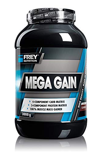 FREY Nutrition MEGA GAIN Schoko 3000g - Weight Gainer - Für Hardgainer besonders geeignet - Optimale Versorgung mit Kohlenhydraten - Trägt zu einer Zunahme an Muskelmasse bei