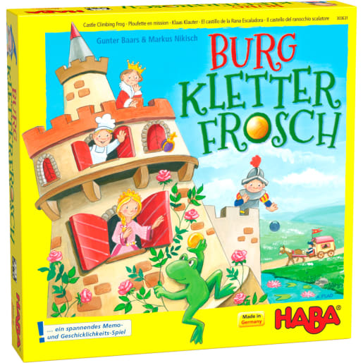 HABA 303631 - Burg Kletterfrosch, Geschicklichkeitsspiel, Memospiel