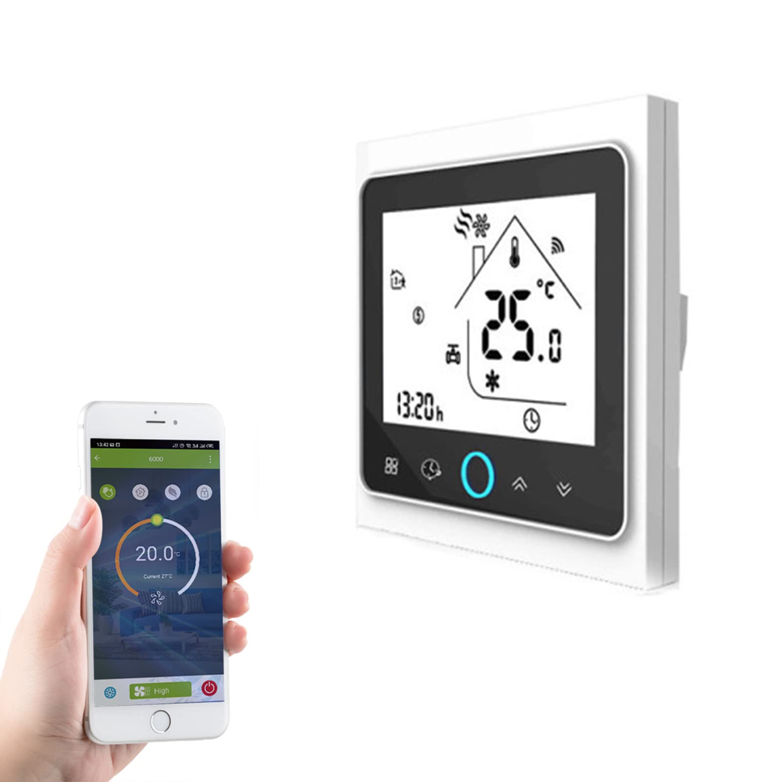 Qiumi Smart WiFi Thermostat Programmierbarer Wasserthermostat LCD Display Temperaturregler Funktioniert mit Alexa Google Home 5A 95~240V