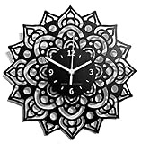 Instant Karma Clocks Wanduhr Mandala Blumen Kunstwerk Dekoration Chakra Kunst Geschenk, Schwarz, 30cm