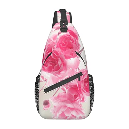 Schulterrucksack mit rosa Blumenmuster, leicht, faltbar, Umhängetasche, wasserabweisend, für den täglichen Gebrauch, Schwarz , Einheitsgröße