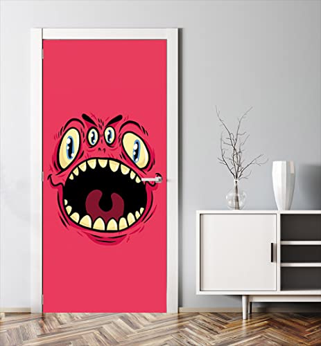 MyMaxxi | Tür verschönern mit Türtapete Selbstklebend 90x200 Monster Monstergesicht rot | Türfolie Selbstklebend | Selbstklebende Türaufkleber XXL Türbilder | Türposter Mädchen und Junge