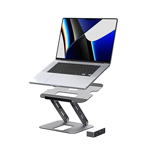j5create Laptop-Ständer mit USB C 4K HDMI Display Hub - 2 USB A 5Gbps, PD 100W mit USB-C 5Gbps | Aluminium Computer Riser für MacBook und Windows Notebook (JTS327)