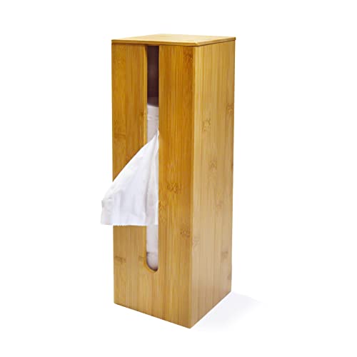 Gewello Toilettenpapier Aufbewahrung aus Bambus (43x13,5x13,5cm) - rutschfeste Klopapier Aufbewahrung mit Deckel - Toilettenpapierhalter Holz - stehend