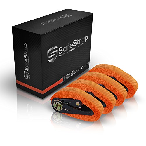 SafeStrap Spanngurte - Enorm robuste Zurrgurte mit TÜV G/S - Nach EN 12195-2 - 4 oder 6m lange Ratschengurte mit 1600kg Kapazität [4 Stück]
