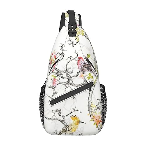 Schulterrucksack mit Vogel- und Blumenmuster, leicht, faltbar, wasserabweisend, für den täglichen Gebrauch, Schwarz , Einheitsgröße