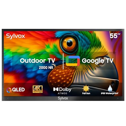 SYLVOX Outdoor Fernseher 55 Zoll QLED 4K UHD 2000nits Smart Google TV, HDR10, Dolby Atmos, Wetterfest Außen TV,Google Assistant,Chromcast,Google Play Triple-Tuner, 60HZ,HBBTV Pool Pro 2.0 QLED