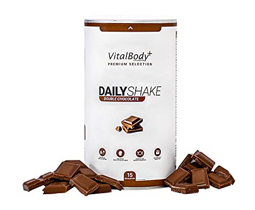 VitalBodyPLUS® DailyShake, Double Chocolate, 450 g, Mahlzeitenersatz-Shake zum Abnehmen, 15 Mahlzeiten vollwertig & kalorienarm ersetzen