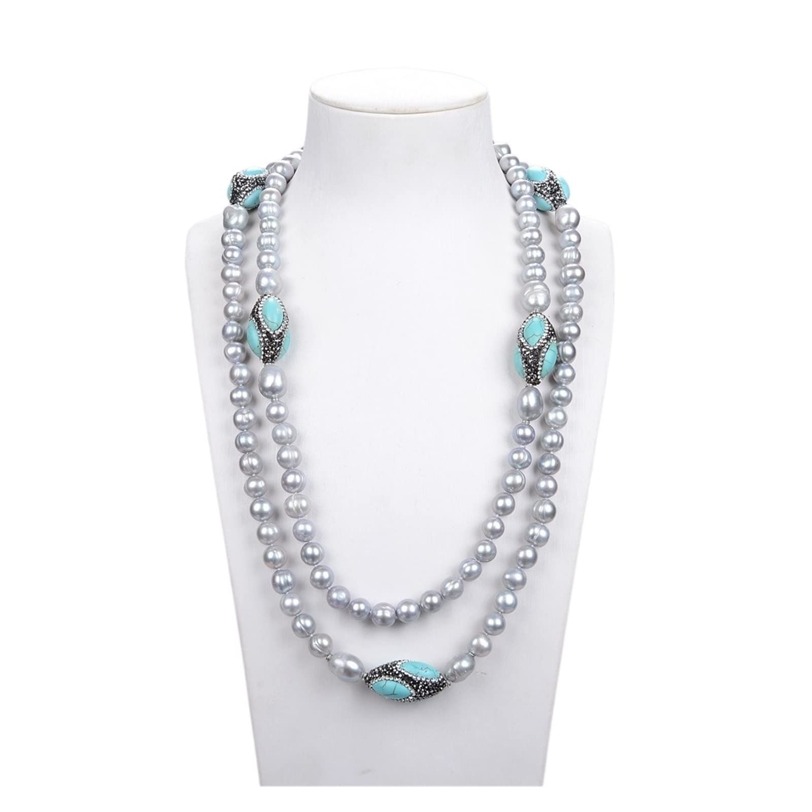 RUAJOGYNVM Schmuck 52 Zoll 20 mm grau Keshi Perle blau türkis gepflasterte lange Halskette erfüllen Ketten für Damen