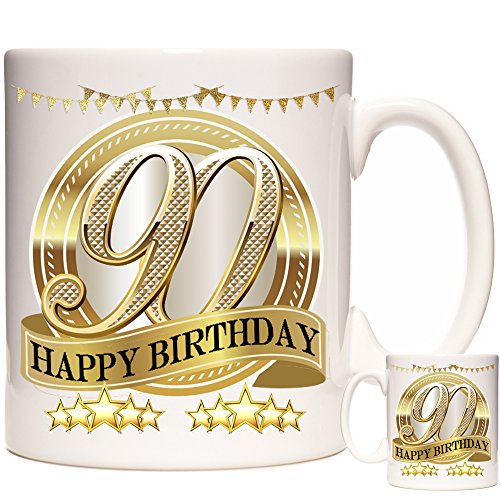 Tasse mit Aufschrift "Happy 90th Birthday", tolles Geschenk für jemanden, der seinen 90. Geburtstag feiert.
