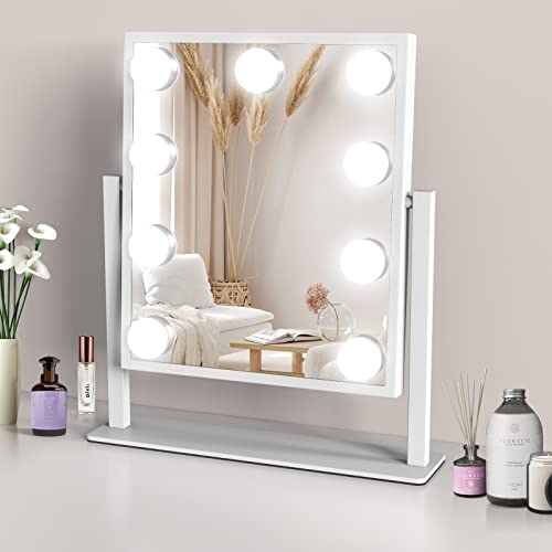Weily Hollywood Make-up-Spiegel mit Lichtern, großer beleuchteter Kosmetikspiegel mit 3 Farblicht und 9 dimmbaren LED-Leuchtmitteln, Smart-Touch-Control-Bildschirm und 360-Grad-Drehung