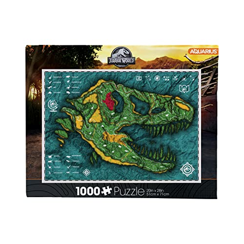 AQUARIUS Jurassic World Map Puzzle (1000 Teile Puzzle) – Offizielles Lizenzprodukt von Jurassic World Merchandise & Collectibles – blendfrei – präzise Passform, 55,9 x 71,1 cm