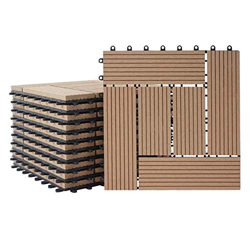 Mendler WPC Bodenfliese Rhone, Holzoptik Balkon/Terrasse, 11x je 30x30cm = 1qm ~ Premium, Teak versetzt