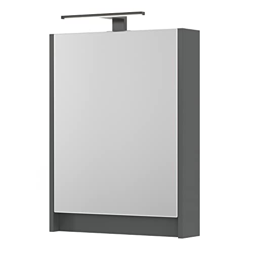 Planetmöbel Badezimmer Hängeschrank Spiegelschrank mit LED Beleuchtung 50cm Grau matt