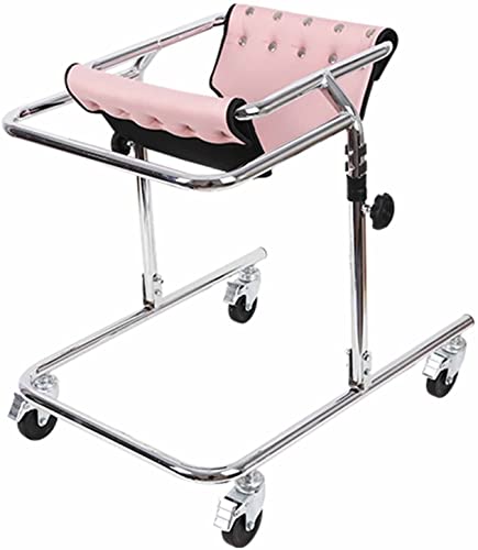 Aufrechter Rollator für Kinder, zusammenklappbarer Gehrahmen aus Stahl, Rehabilitationstraining, medizinischer Rollator mit Sitz und Rädern, unterstützt bis zu 220 lbs (Pink S)