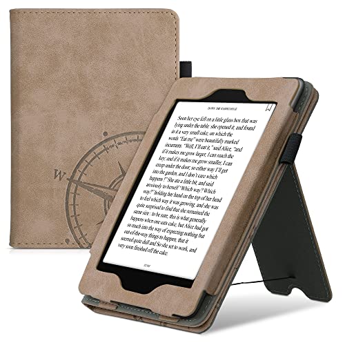 kwmobile Flip Hülle kompatibel mit Amazon Kindle Paperwhite - Cover Handschlaufe - Kompass Vintage Braun (für Modelle bis 2017)