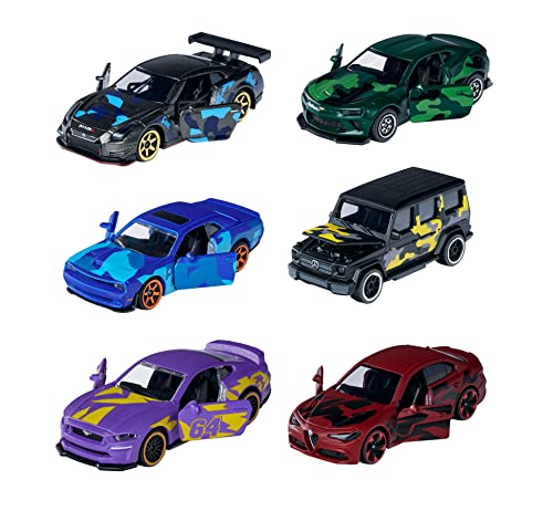 Majorette - Limited Edition 8 - 6 Modellautos im Camouflage-Look, inkl. Sammelkarten, Spielzeugautos aus Metall, mit Freilauf und Federung, Jungen und Mädchen ab 3 Jahren