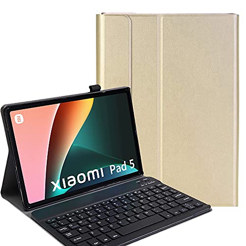 YHFZR Tastatur Hülle for Xiaomi Mi Pad 5/5 Pro 11 Zoll, [QWERTZ DE Layout] Slim Flip Entfernbar Drahtloser Keyboardständer Ledertasche für Xiaomi Mi Pad 5/5 Pro 11 Zoll, Gold