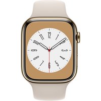 Apple Watch Series 8 (GPS + Cellular) - 45 mm - Gold, Edelstahl - intelligente Uhr mit Sportband - Flouroelastomer - Starlight - Bandgröße: regelmäßig - 32GB - Wi-Fi, LTE, Bluetooth, UWB - 4G - 51,5 g (MNKM3FD/A)