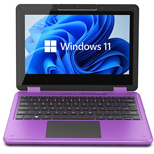 AWOW Touchscreen Laptop, 2 in 1 11,6 Zoll FHD Intel 4 Core Celeron N4120 Prozessor Windows 11 Home 6GB RAM 64GB M.2 SSD Speicher Kinder Convertible Laptop (lila)