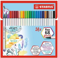 Premium Fasermaler - STABILO Pen 68 Pinseletui mit 24 verschiedenen Farben