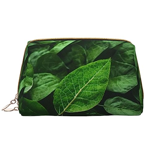 Grünes Blatt Natur Leder Tragbare Große Make-up-Tasche, PVC-Leder, Reißverschluss, Kulturbeutel, Reisetasche, Reise-Aufbewahrungstasche, weiß, Einheitsgröße