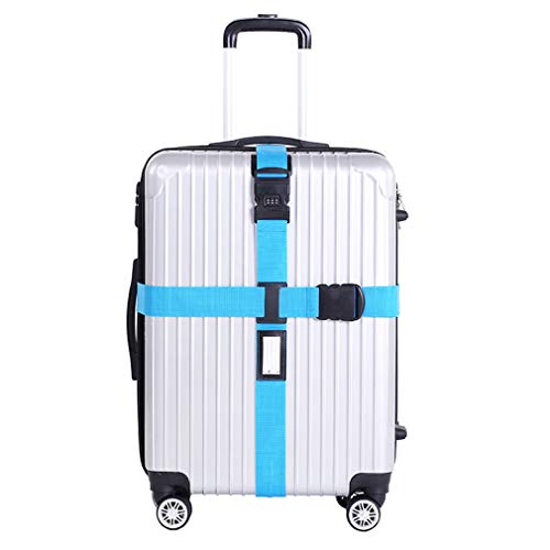 Egurs 2 Stück Lange Kreuz Gepäckgurte Koffer Gürtel mit Sicherheitsschloss, verstellbare Reisegepäck Sicherheit mit Schnalle Verschluss, geeignet für Koffer innerhalb 39 Zoll blau