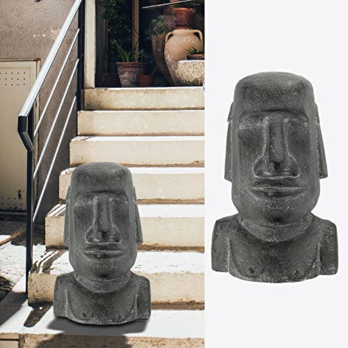 Cepewa Moai Kopf Gartenfigur | Steinoptik Magnesia | Büste Skulptur Steinstatue Osterinsel-Design (1 x Moai-Kopf 46cm)