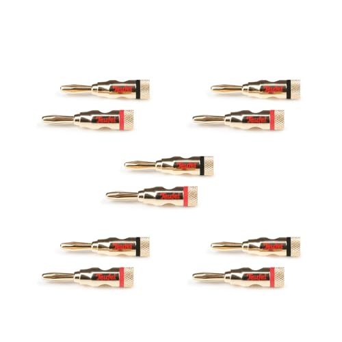 Bananenstecker Set (5 Paar) - Gold beschichtet mit Schraubklemme für Kabel bis 4 mm² (Schwarz/Rot)